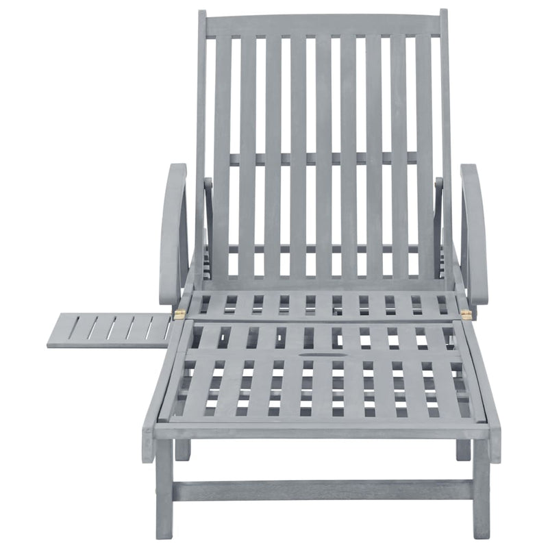 Garden Sun Lounger with Cushion Solid Acacia Wood