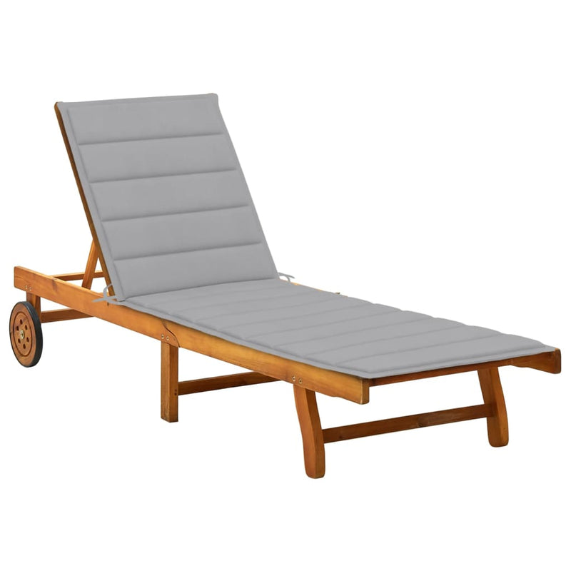 Garden Sun Lounger with Cushion Solid Acacia Wood