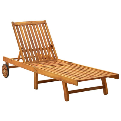 Garden Sun Lounger with Cushion Solid Acacia Wood