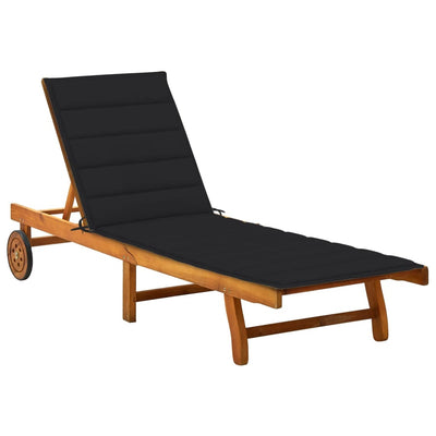 Garden Sun Lounger with Cushion Solid Acacia Wood