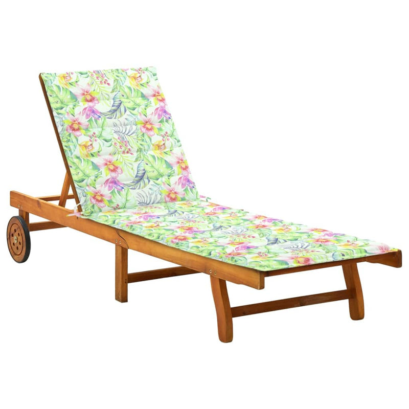 Garden Sun Lounger with Cushion Solid Acacia Wood