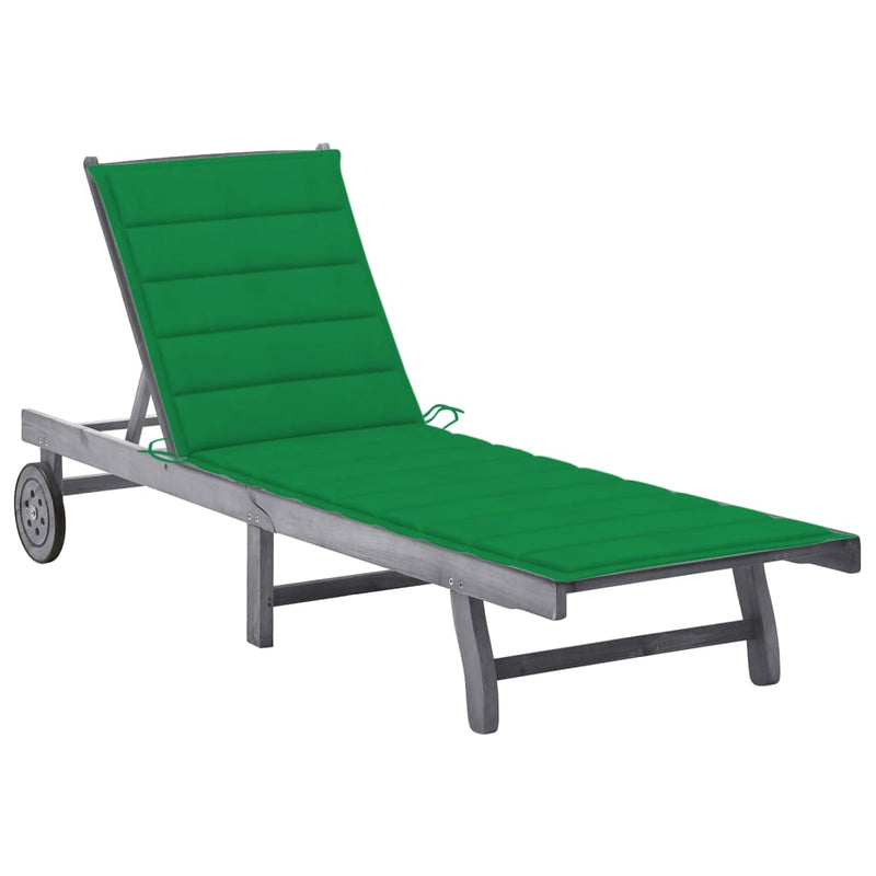 Garden Sun Lounger with Cushion Grey Solid Acacia Wood