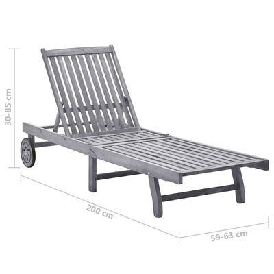 Garden Sun Lounger with Cushion Grey Solid Acacia Wood