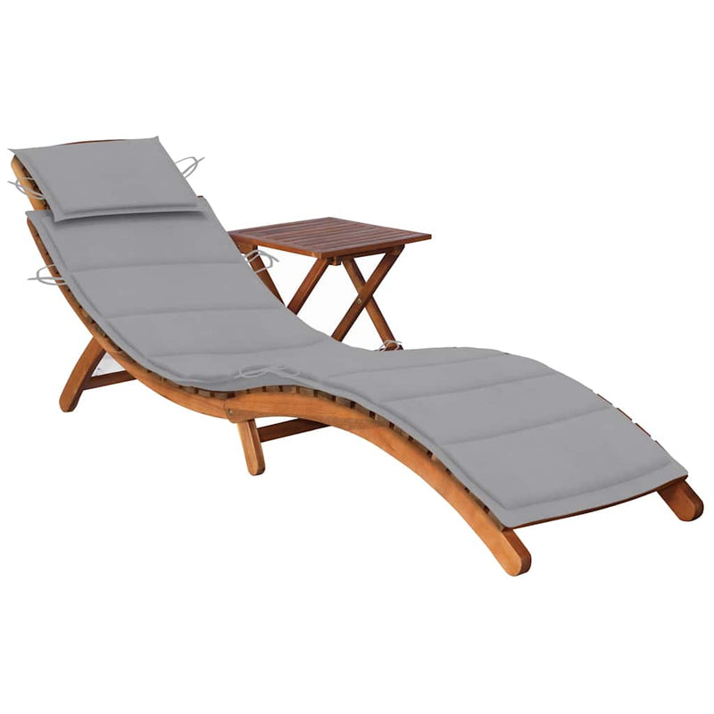 Garden Sun Lounger with Table and Cushion Solid Wood Acacia