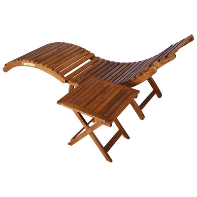 Garden Sun Lounger with Table and Cushion Solid Wood Acacia