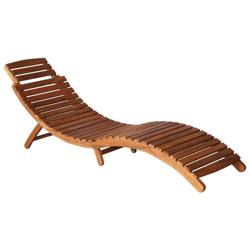 Garden Sun Lounger with Table and Cushion Solid Acacia Wood