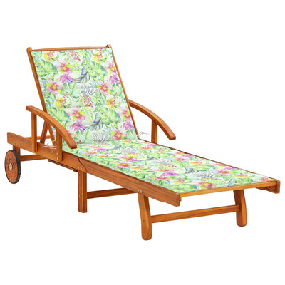 Garden Sun Lounger with Cushion Solid Acacia Wood