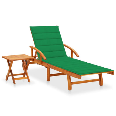 Garden Sun Lounger with Table and Cushion Solid Wood Acacia