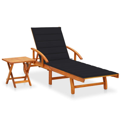 Garden Sun Lounger with Table and Cushion Solid Wood Acacia