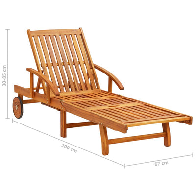 Garden Sun Lounger with Table and Cushion Solid Acacia Wood