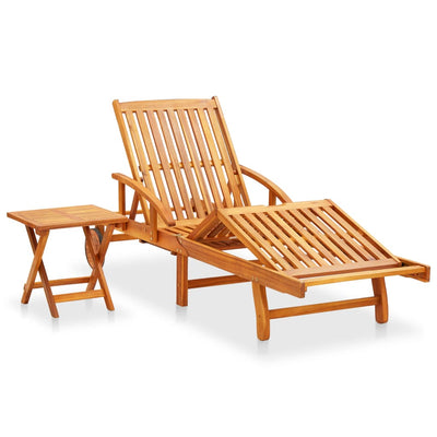 Garden Sun Lounger with Table and Cushion Solid Acacia Wood