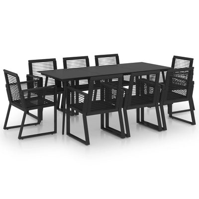 9 Piece Outdoor Dining Set PVC Rattan Black