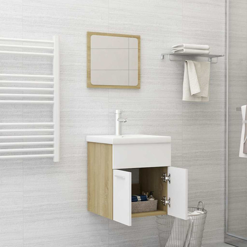 2 Piece Bathroom Furniture Set White and Sonoma Oak Engineered Wood