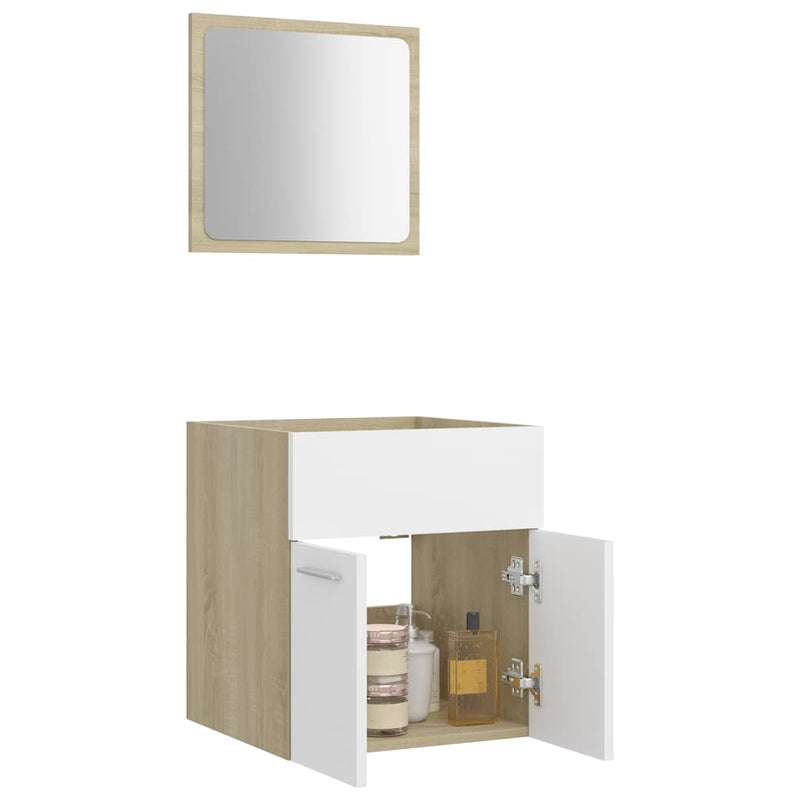 2 Piece Bathroom Furniture Set White and Sonoma Oak Engineered Wood