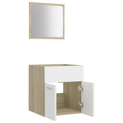 2 Piece Bathroom Furniture Set White and Sonoma Oak Engineered Wood