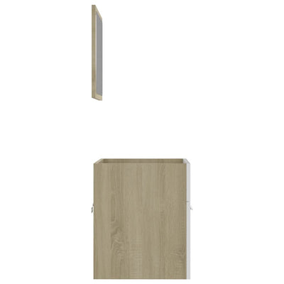 2 Piece Bathroom Furniture Set White and Sonoma Oak Engineered Wood