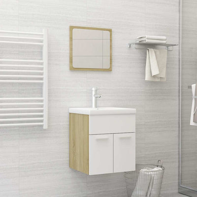 2 Piece Bathroom Furniture Set White and Sonoma Oak Engineered Wood