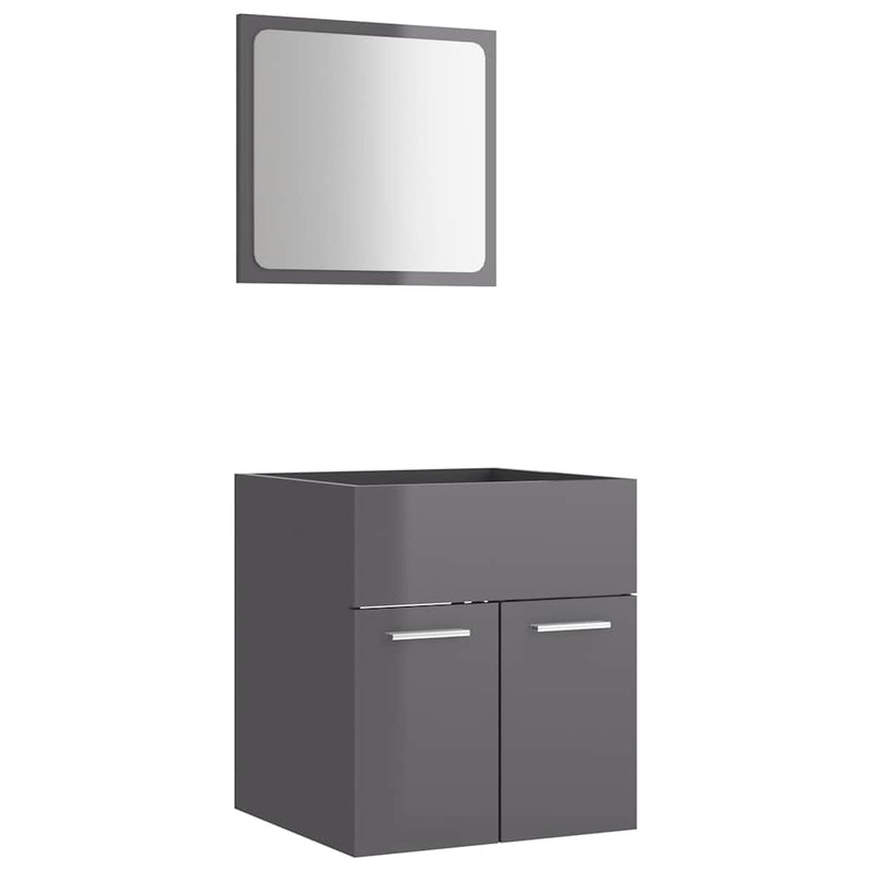 2 Piece Bathroom Furniture Set High Gloss Grey Engineered Wood