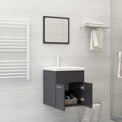 2 Piece Bathroom Furniture Set High Gloss Grey Engineered Wood