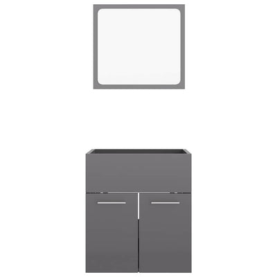 2 Piece Bathroom Furniture Set High Gloss Grey Engineered Wood