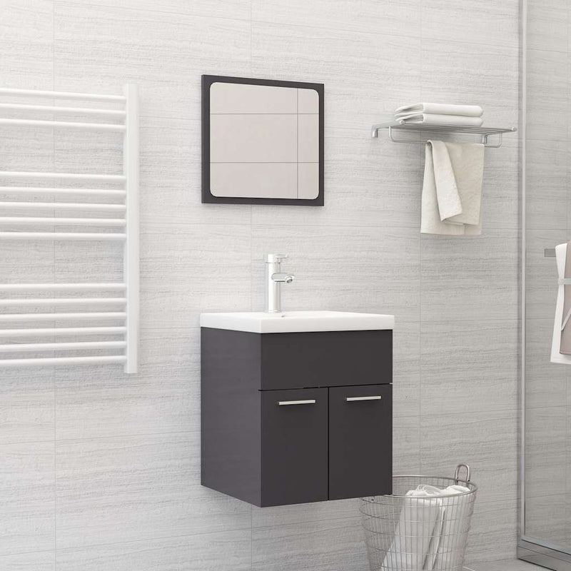 2 Piece Bathroom Furniture Set High Gloss Grey Engineered Wood