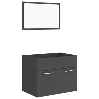 2 Piece Bathroom Furniture Set Grey Engineered Wood