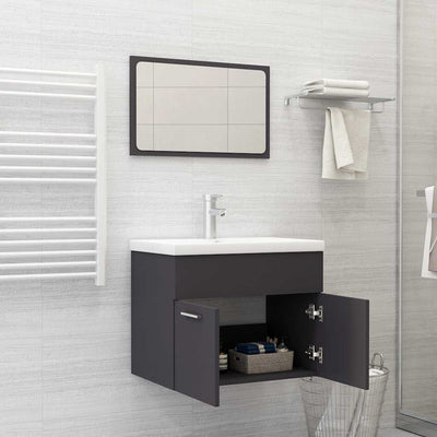 2 Piece Bathroom Furniture Set Grey Engineered Wood