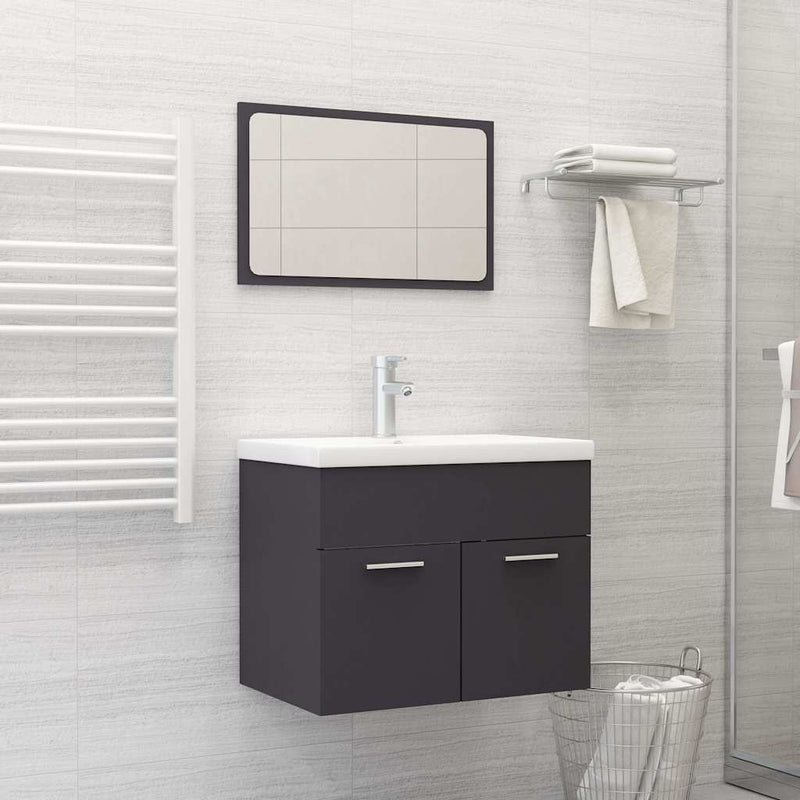 2 Piece Bathroom Furniture Set Grey Engineered Wood