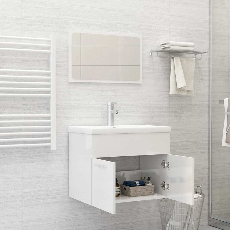 2 Piece Bathroom Furniture Set High Gloss White Engineered Wood