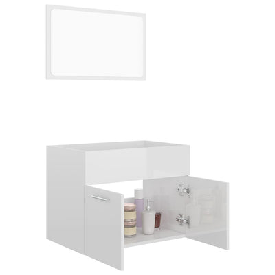 2 Piece Bathroom Furniture Set High Gloss White Engineered Wood