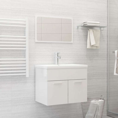 2 Piece Bathroom Furniture Set High Gloss White Engineered Wood