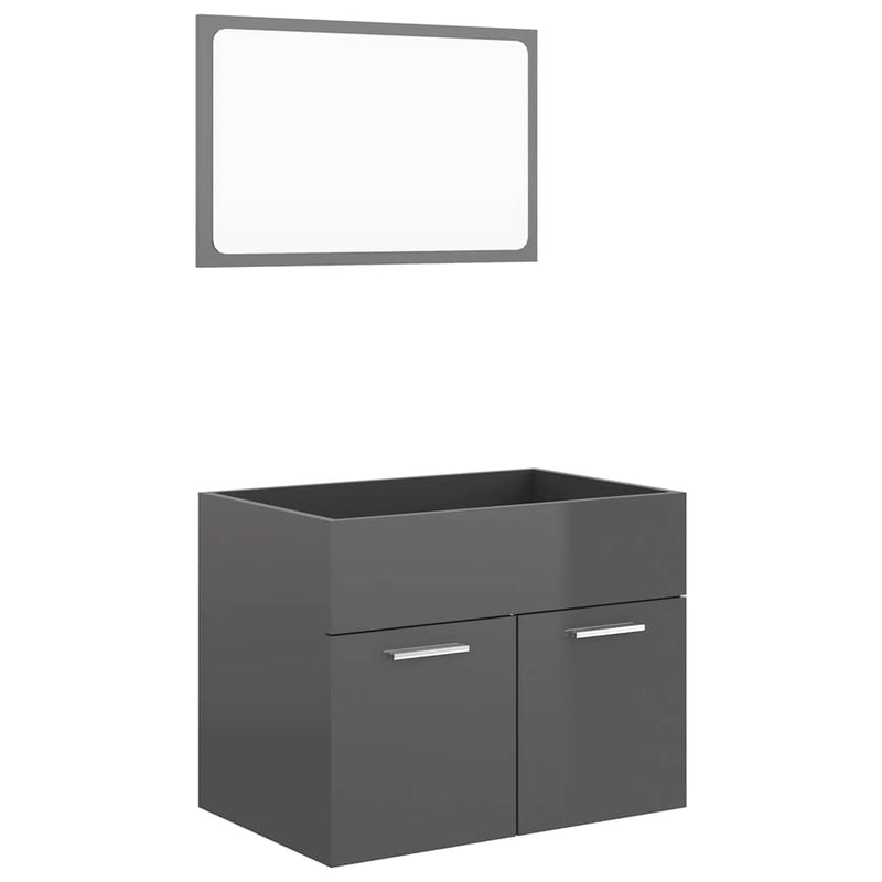 2 Piece Bathroom Furniture Set High Gloss Grey Engineered Wood