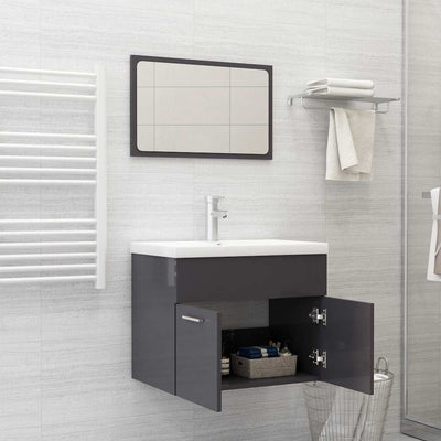 2 Piece Bathroom Furniture Set High Gloss Grey Engineered Wood