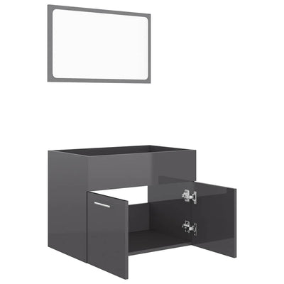 2 Piece Bathroom Furniture Set High Gloss Grey Engineered Wood