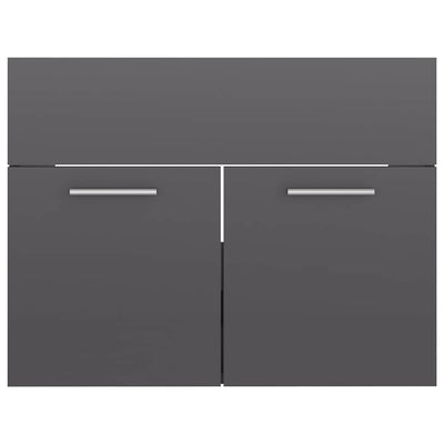 2 Piece Bathroom Furniture Set High Gloss Grey Engineered Wood