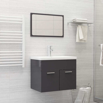 2 Piece Bathroom Furniture Set High Gloss Grey Engineered Wood