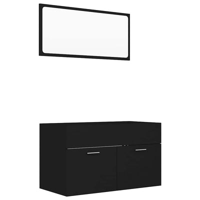 2 Piece Bathroom Furniture Set Black Engineered Wood