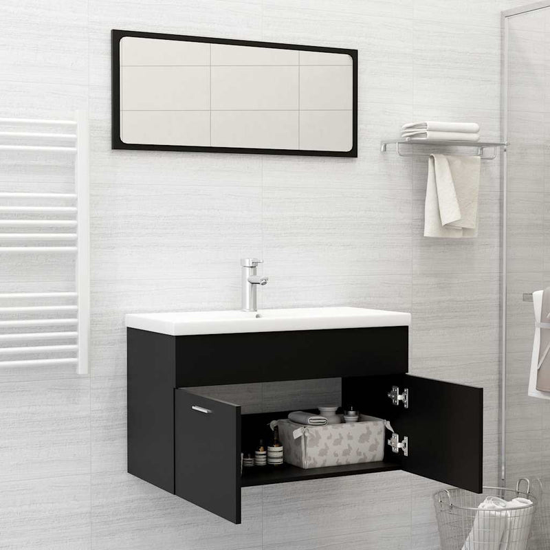 2 Piece Bathroom Furniture Set Black Engineered Wood