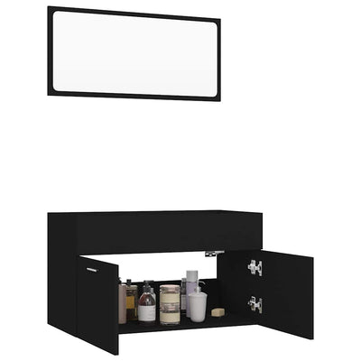 2 Piece Bathroom Furniture Set Black Engineered Wood