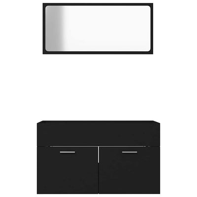 2 Piece Bathroom Furniture Set Black Engineered Wood