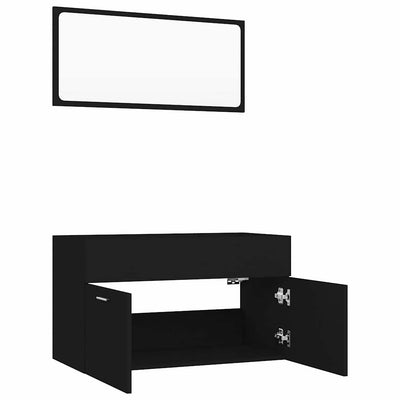 2 Piece Bathroom Furniture Set Black Engineered Wood