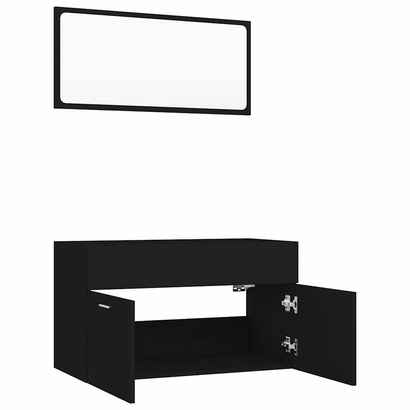 2 Piece Bathroom Furniture Set Black Engineered Wood