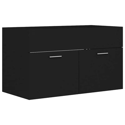 2 Piece Bathroom Furniture Set Black Engineered Wood