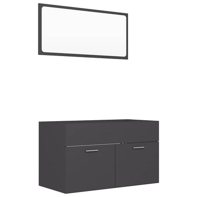 2 Piece Bathroom Furniture Set Grey Engineered Wood