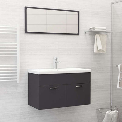 2 Piece Bathroom Furniture Set Grey Engineered Wood