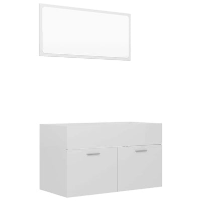 2 Piece Bathroom Furniture Set High Gloss White Engineered Wood