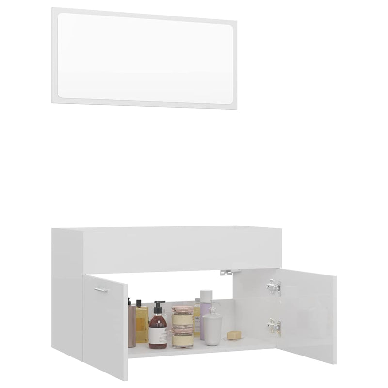 2 Piece Bathroom Furniture Set High Gloss White Engineered Wood