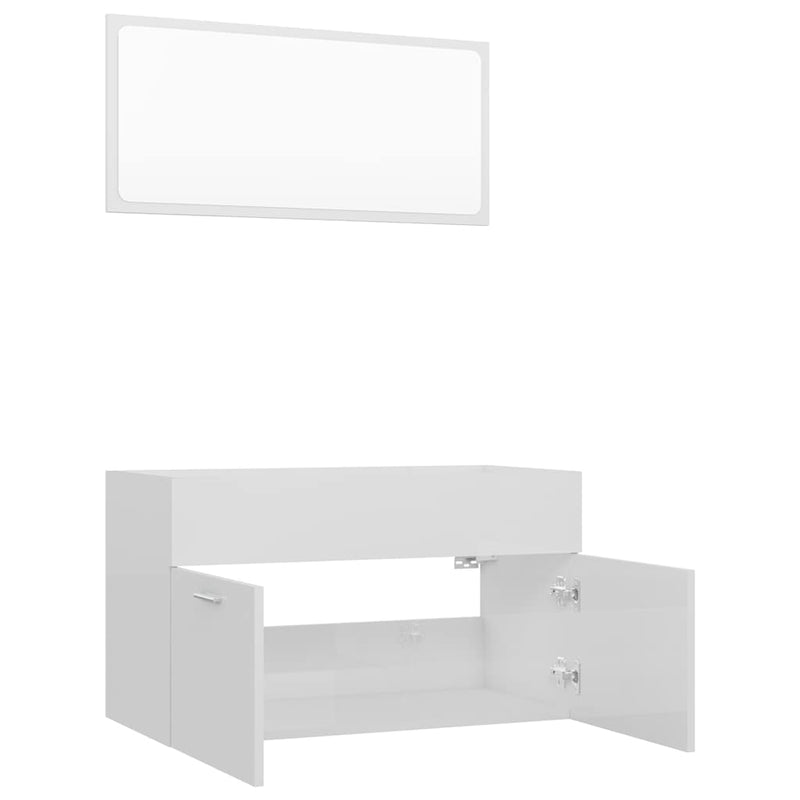 2 Piece Bathroom Furniture Set High Gloss White Engineered Wood