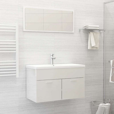 2 Piece Bathroom Furniture Set High Gloss White Engineered Wood