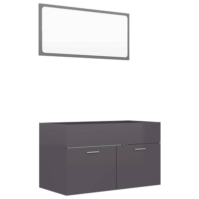 2 Piece Bathroom Furniture Set High Gloss Grey Engineered Wood